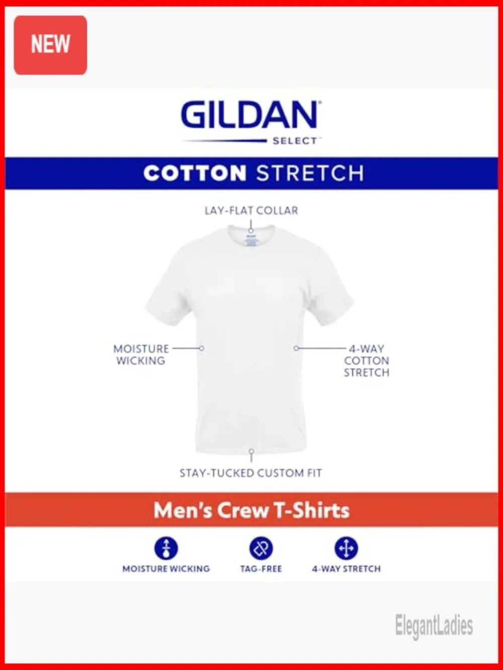 Men's Cotton Stretch Crew T-Shirts 3-Pack, Moisture Wicking, Tag-Free